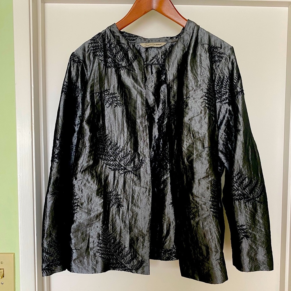 Silver Gray Silver Embroidered Buttonless Jacket - image 1